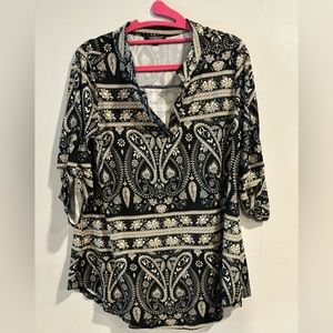 NWOT - Othyroce Women's Black & Cream Paisley Print Blouse  - Sz Medium